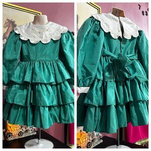Vintage Martha's Miniatures Girls Dress Green Collared Holiday Easter 80s 6